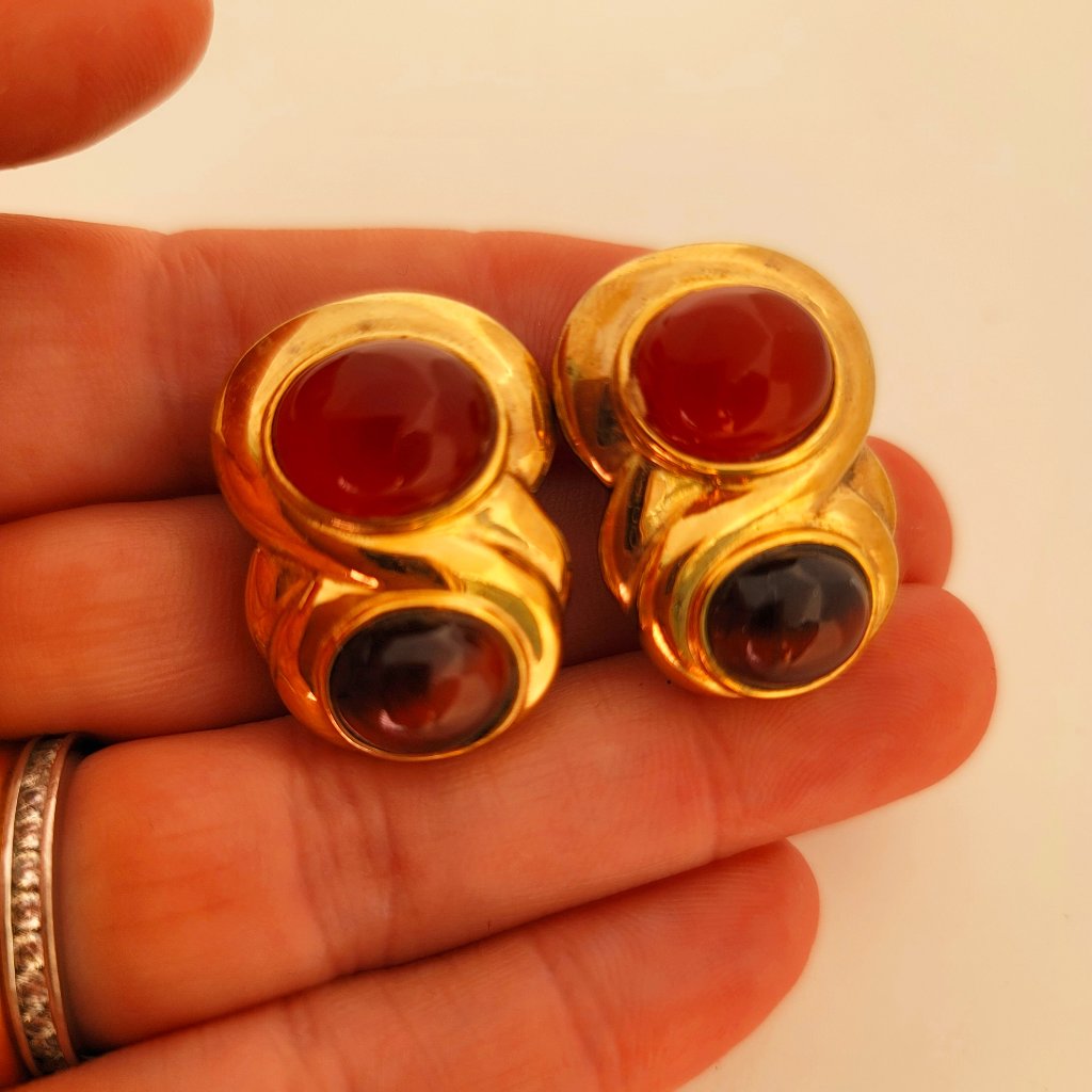 Vintage Carnelian, Cat's Eye & Sterling Earrings By Kai Yin Lo